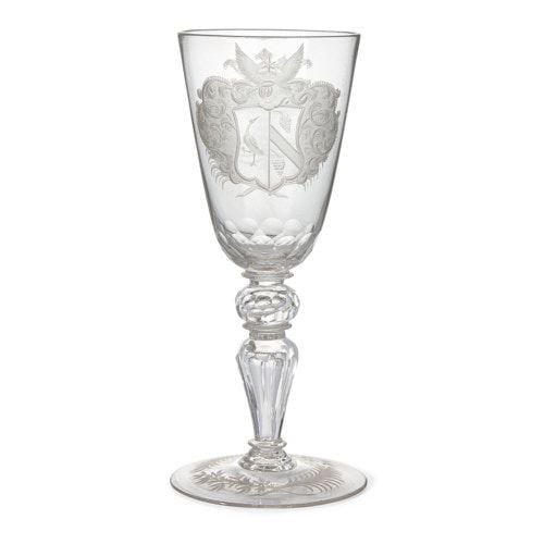 Large Thuringian engraved glass armorial goblet