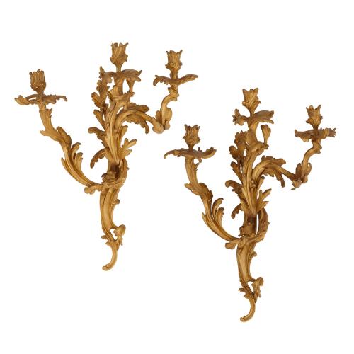 Pair of Baroque style ormolu wall lights