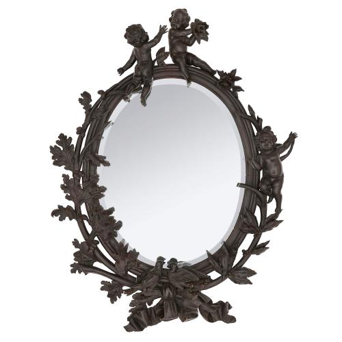 Belle Époque style carved ebonised walnut antique mirror