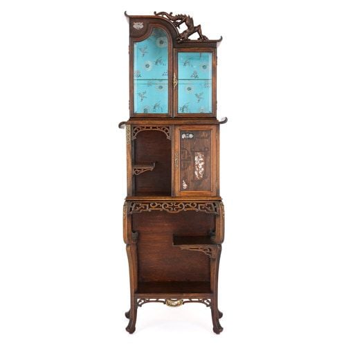 Antique Far Eastern style hardwood vitrine after Viardot