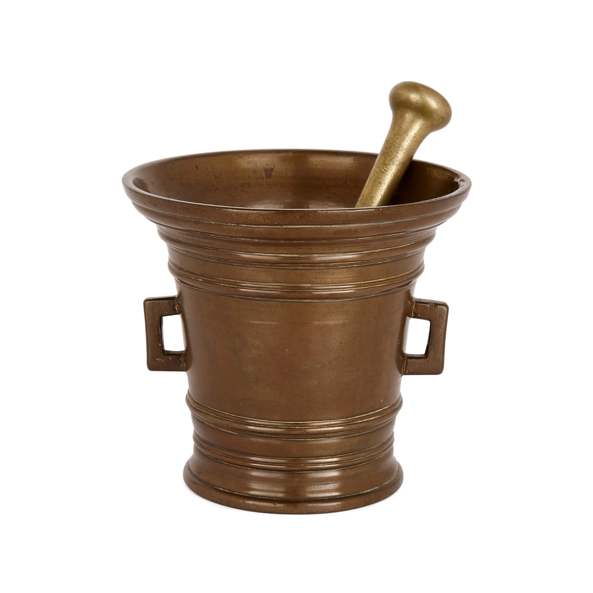 Large antique brass mortar and pestle Mayfair Gallery