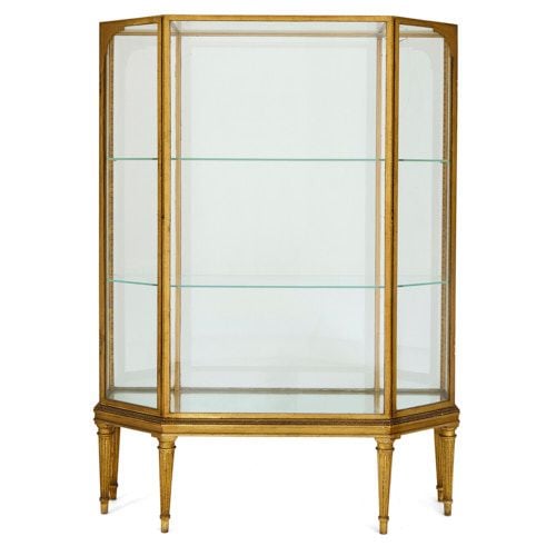 French gilt-metal, giltwood, and glass vitrine