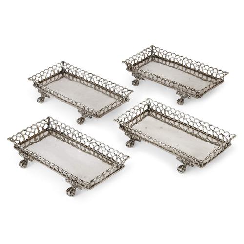 Set of four Portuguese silver snuffer trays, 19th Century