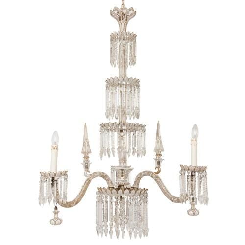 Antique Bohemian cut glass and gilt gasolier chandelier