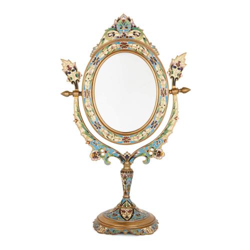 Cloisonné and gilt metal antique French toilette mirror