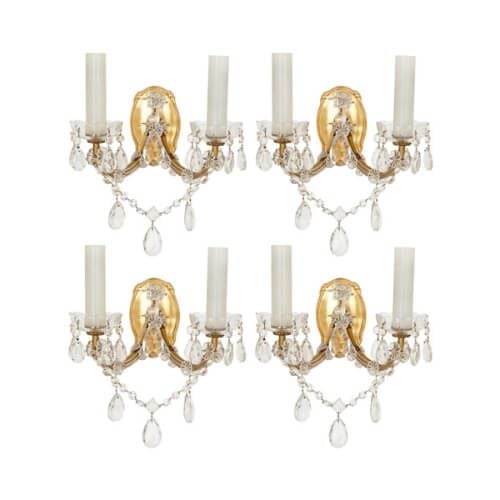 Set of four Bohemian cut glass wall lights