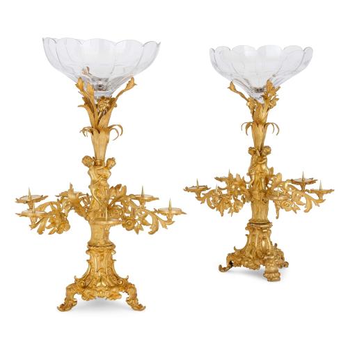 Pair of large ormolu and glass French 19th century candelabra
