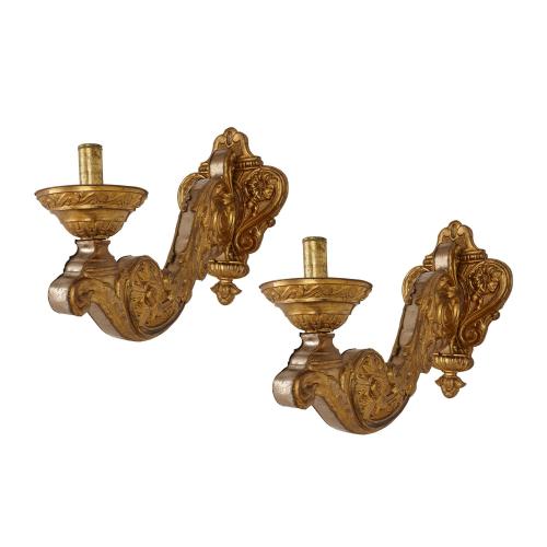 Pair of gilt brass Baroque style wall lights