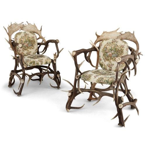 Pair of German antler side chairs