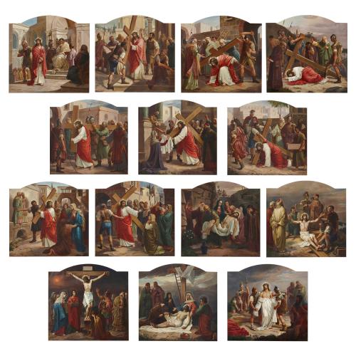 Set of fourteen Stations of the Cross oil paintings by Völkel