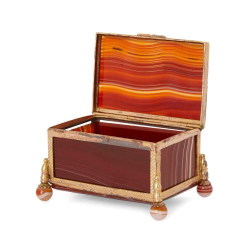 German antique small red agate and ormolu box