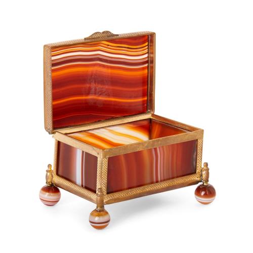 Collectable antique small red agate and ormolu box