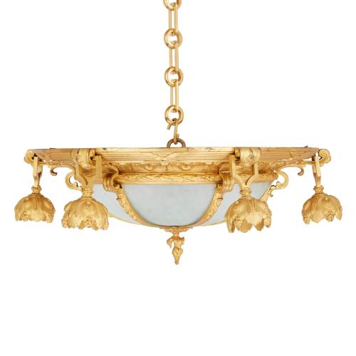 Antique French glass and ormolu six-light chandelier