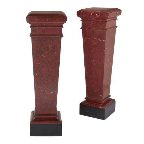 Pair of Neoclassical style red marble pedestals