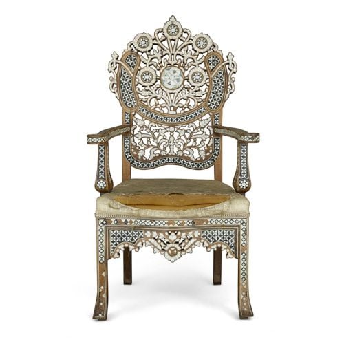 Antique Syrian mother-of-pearl and abalone inlaid armchair