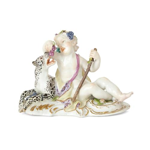 Meissen porcelain figure of a Bacchic boy with a leopard