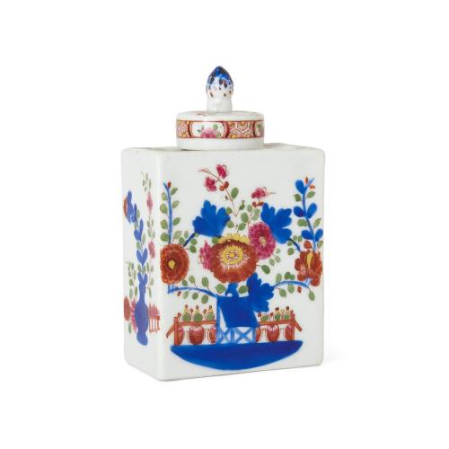 Miniature antique porcelain tea caddy with floral decoration