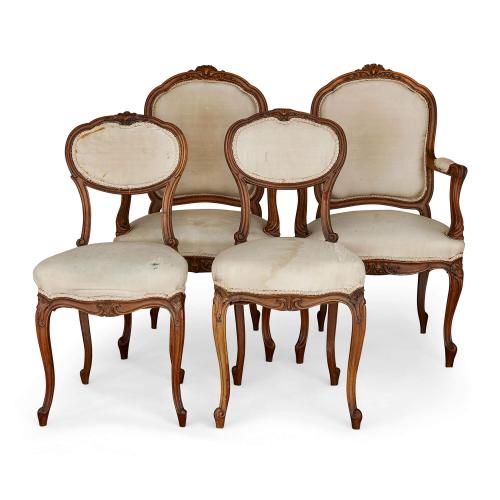 Set of four French mahogany Régence style chairs