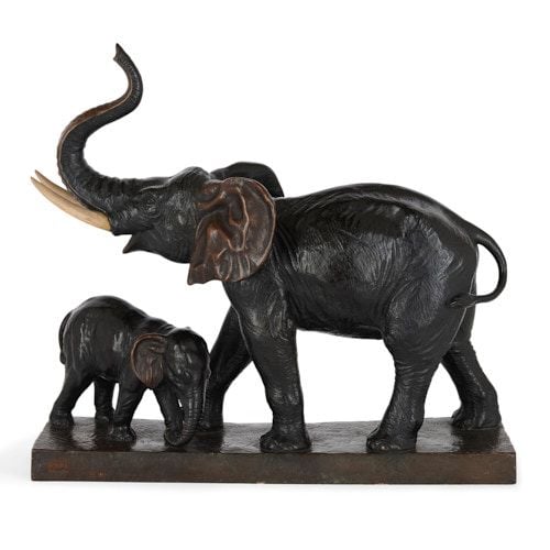 Terracotta elephant animalier sculptural group