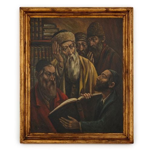 'Studying the Torah', Polish oil painting by Bryks