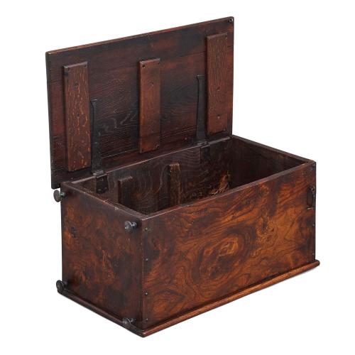 Antique engraved English oak cabinet chest