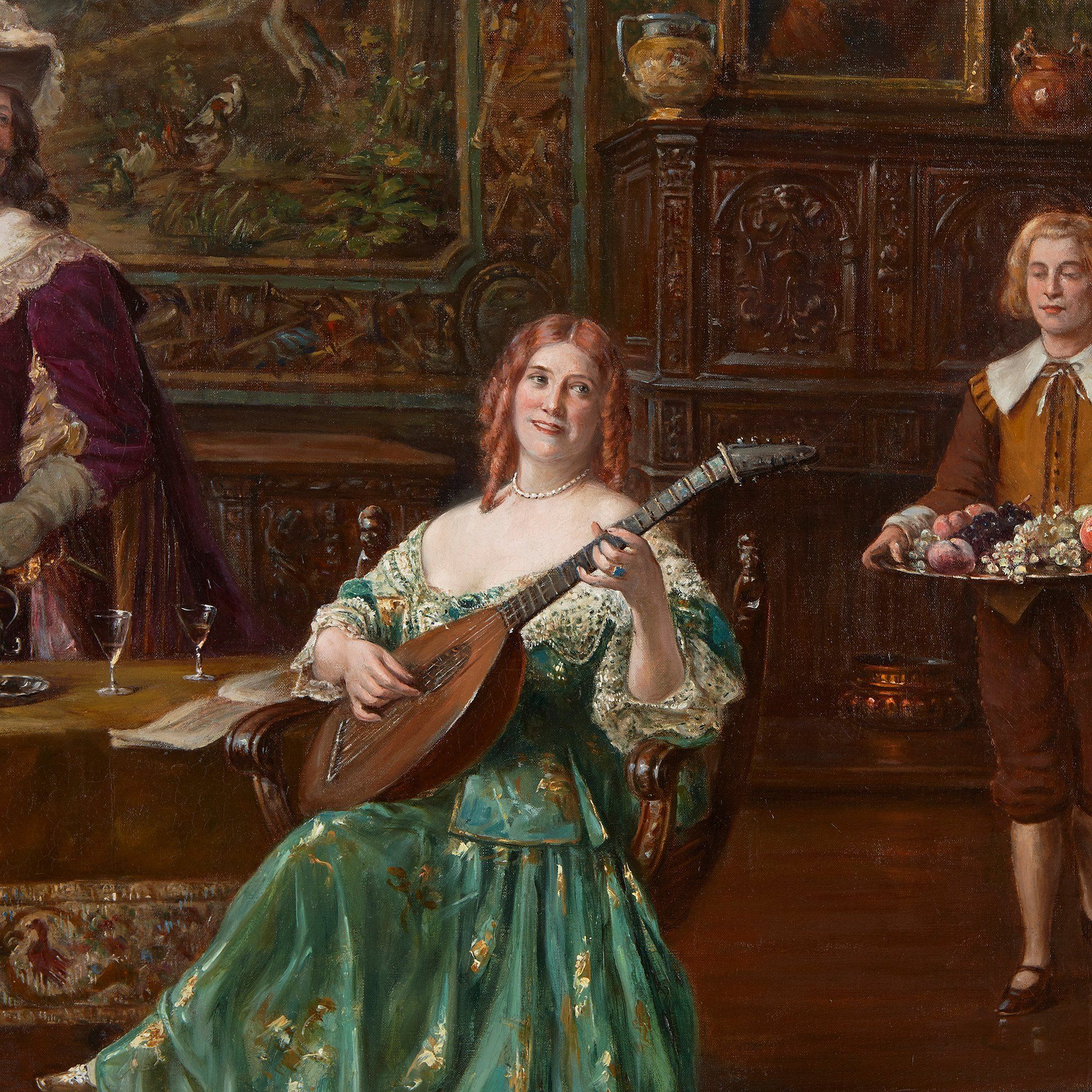 'The Music Lesson', antique oil painting by Albert Bauré Mayfair Gallery