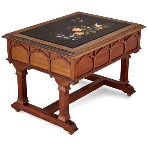 Italian coffee table with inlaid pietra dura tabletop