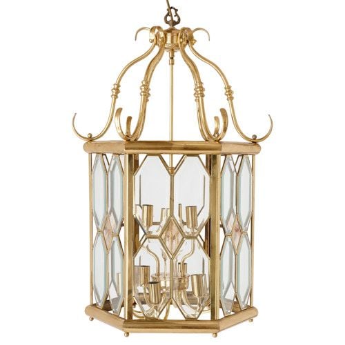 Polished brass and glass Neoclassical style lantern