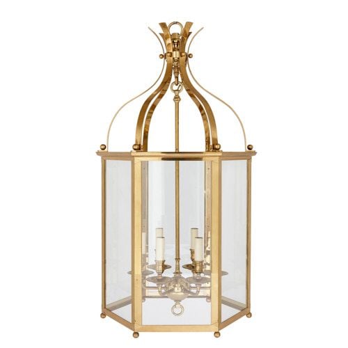 Large French polished brass and glass lantern