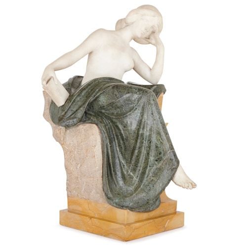 Italian white, Siena and Verde Antico marble figure by Pittaluga