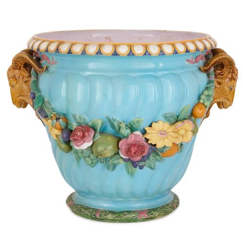 Antique Minton majolica jardiniere by Carlo Marochetti