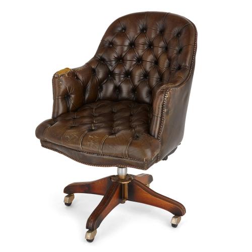 Georgian style leather swivel desk chair