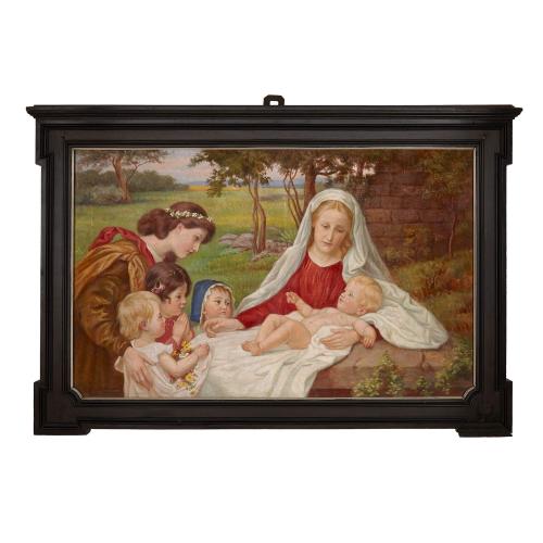 'Madonna and Child', antique Danish oil painting by Klapper