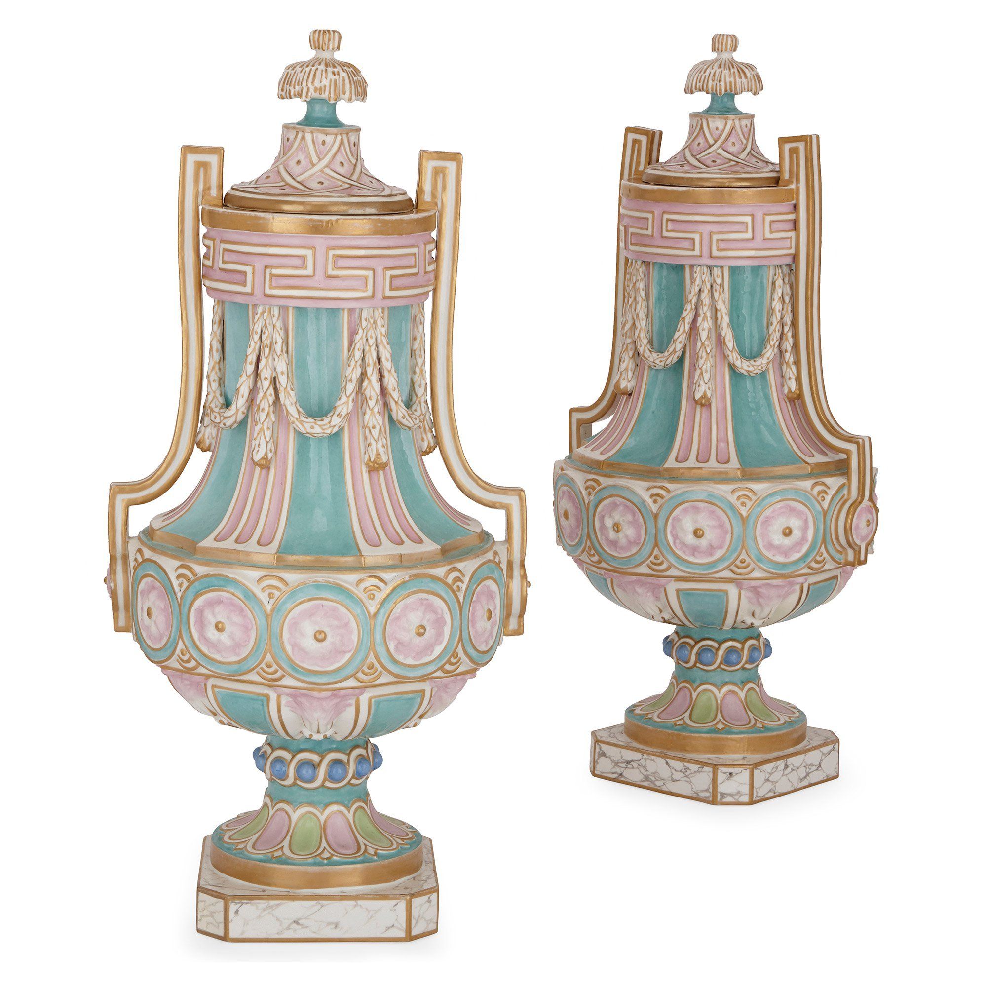 Pair of antique German porcelain vases and covers Mayfair Gallery