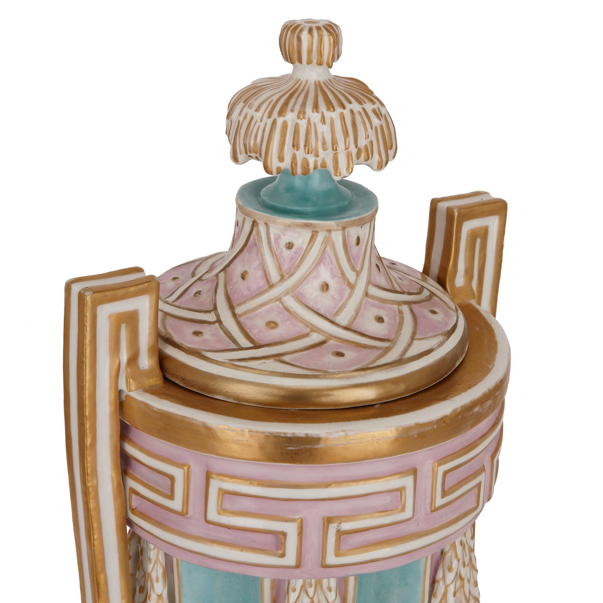 Pair of antique German porcelain vases and covers Mayfair Gallery