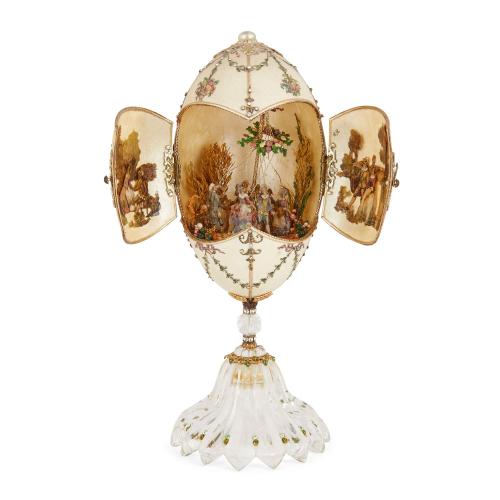 Antique silver-gilt and semi-precious stone decorative egg model 