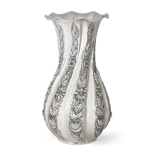 Large Peruvian repousse work silver vase
