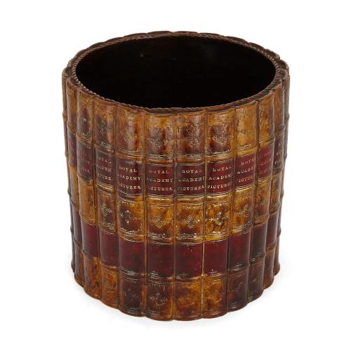 Lacquered Edwardian style faux book spine waste paper basket