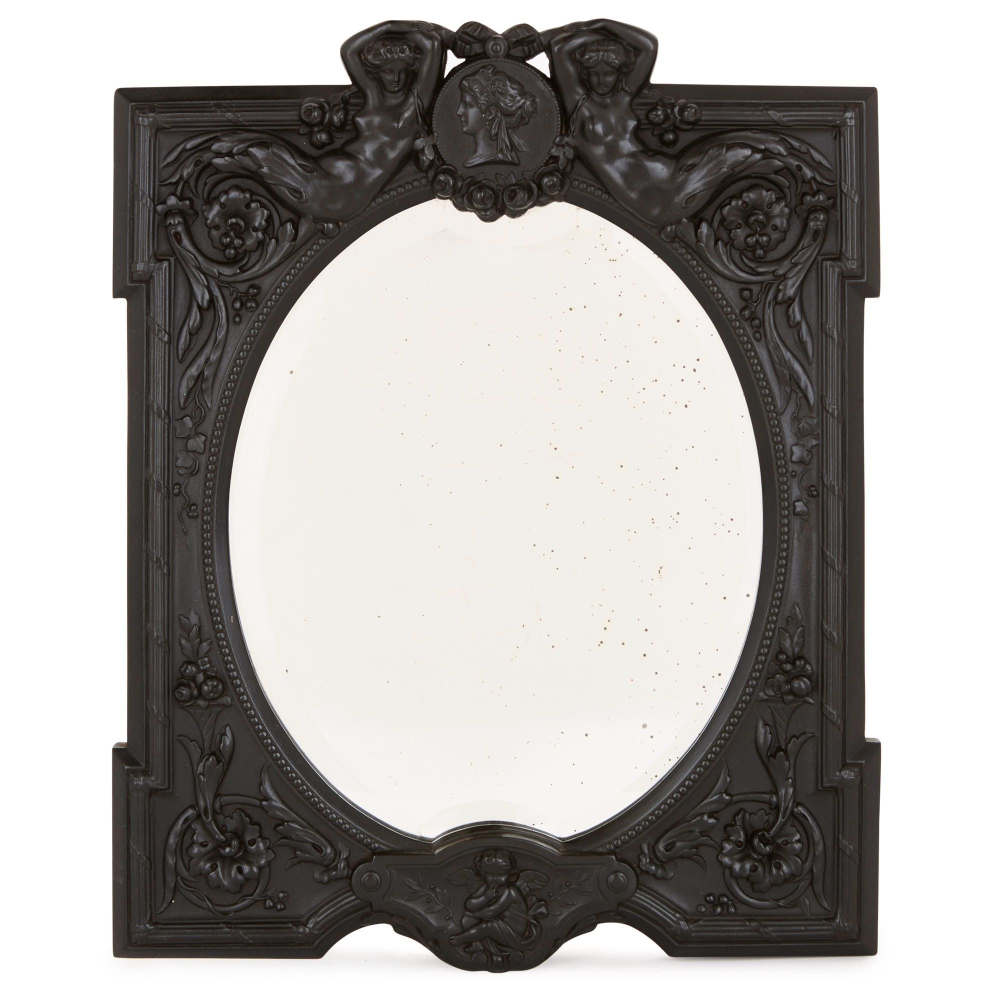 Antique Carved Ebony Wood Dressing Table Mirror