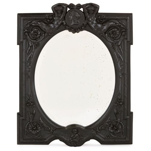 Antique carved ebony wood dressing table mirror