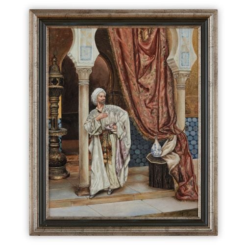 Large German Orientalist painted porcelain plaque