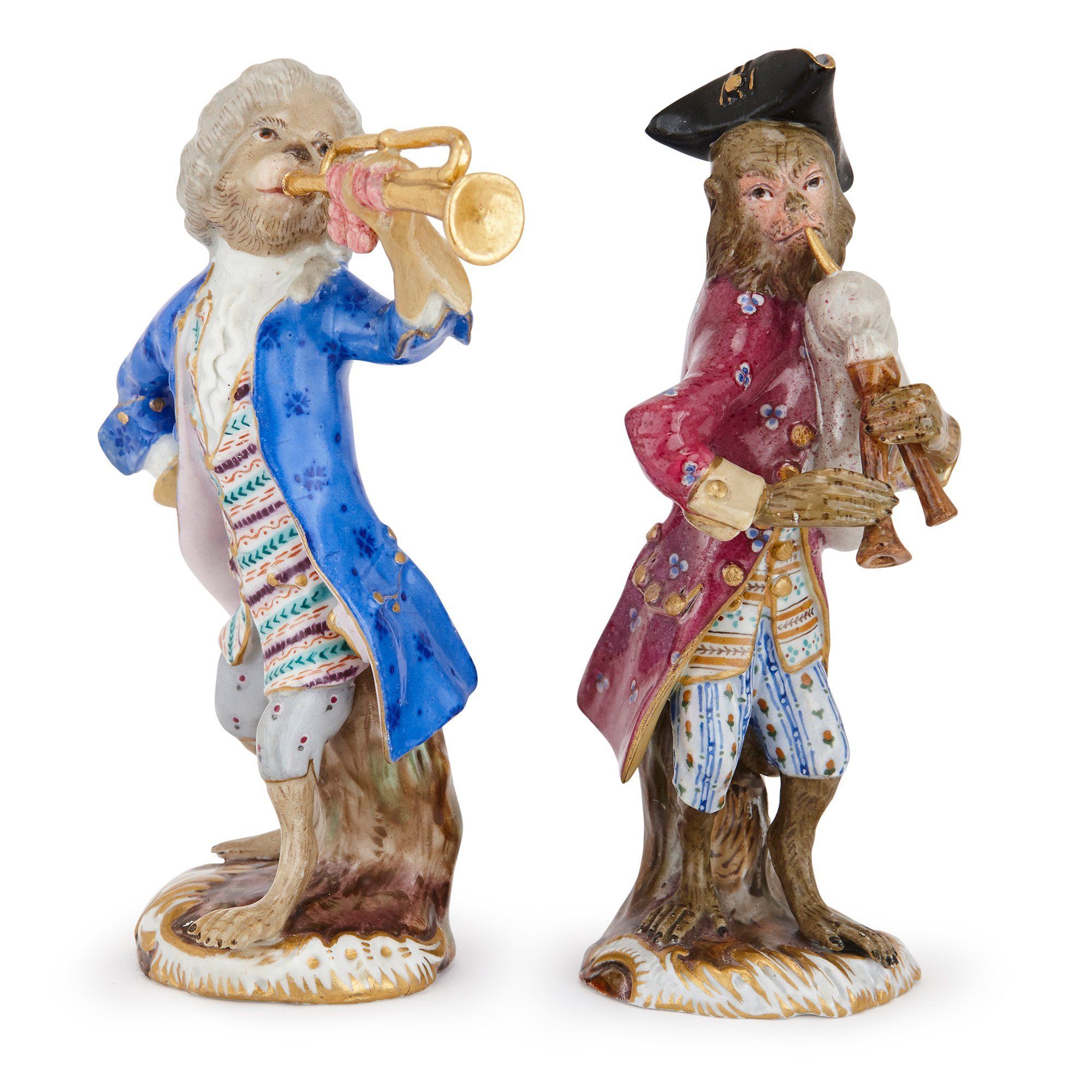 Nine piece antique Meissen porcelain monkey band orchestra Mayfair