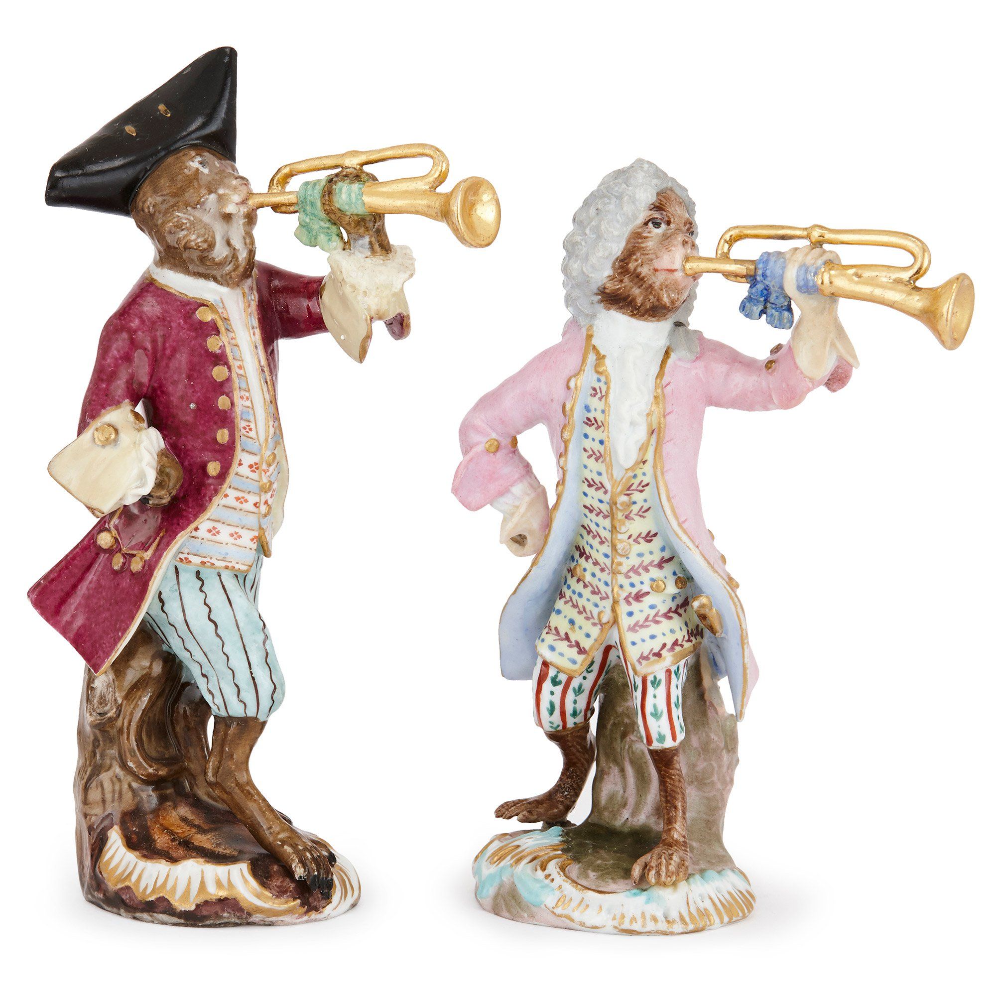 Nine piece antique Meissen porcelain monkey band orchestra Mayfair