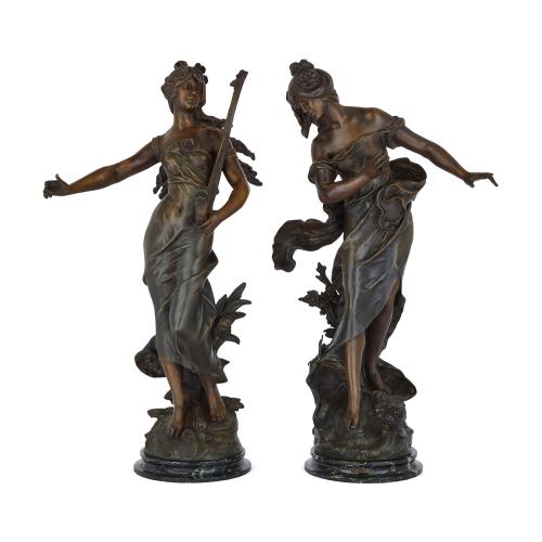 Pair of Art Nouveau spelter figures after Maxim and Moreau