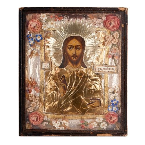 Antique Russian Orthodox Church icon of Christ Pantocrator