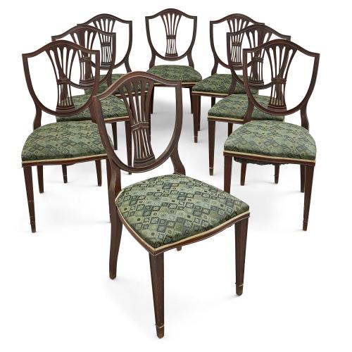 Set of eight English Edwardian period dining chairs