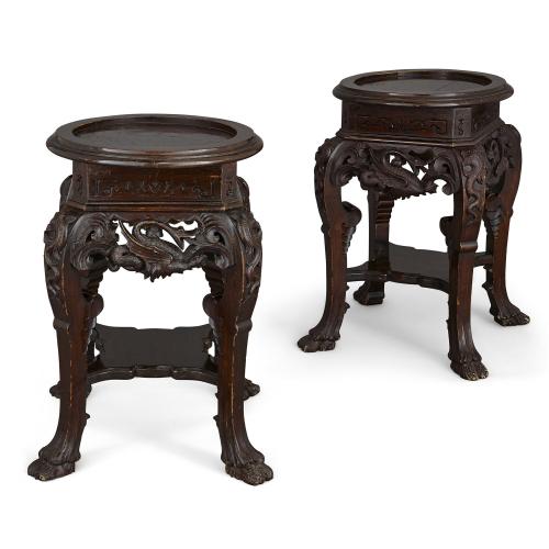 Pair of Chinese carved hardwood pedestals