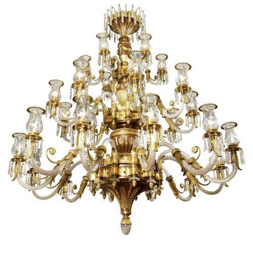 Large Belle Époque ormolu and cut glass 27-light chandelier