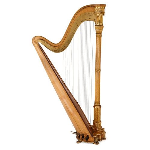 Neo-Gothical parcel gilt antique wooden harp by Erard