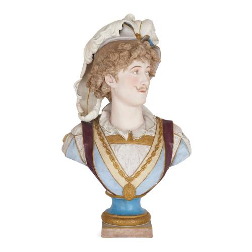 Antique French Renaissance style bisque porcelain bust